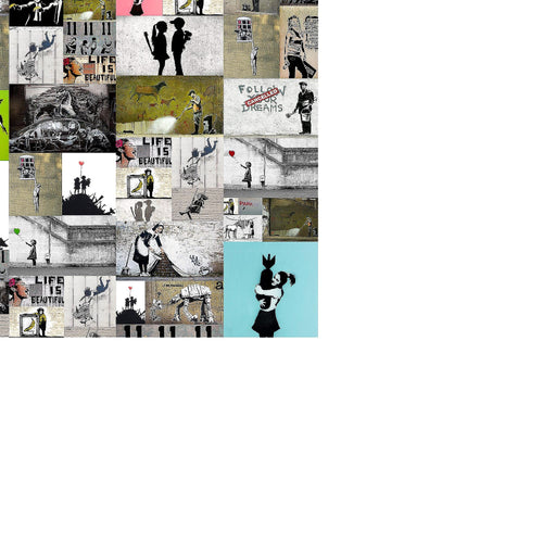 Runa Art Bild Collage Banksy Modern Wandbilder Loft Wohnzimmer 1 Teilig - Made In Germany - Street Art Bunt Flur 302715a