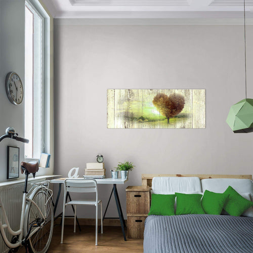 Runa Art Wandbild Herbst Vintage 1 Teilig 100 x 40 cm Modern Bild auf Vlies Leinwand Baum Herz Wohnzimmer Schlafzimmer Türkis 606512b