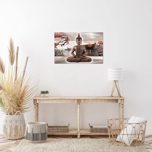 Runa Art Bild Buddha Feng Shui Modern Wandbilder Wohnzimmer Schlafzimmer 1 Teilig - Made In Germany - Kirschbaum Beige Rot Flur 503215c