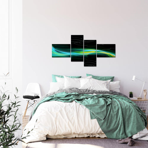 Runa Art Wandbilder Set XXL Abstrakt Wohnzimmer Schlafzimmer Schwarz Türkis Grün 4 Teilig - Made in Germany - 103245b