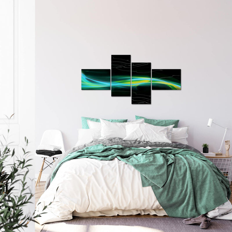Runa Art Wandbilder Set XXL Abstrakt Wohnzimmer Schlafzimmer Schwarz Türkis Grün 4 Teilig - Made in Germany - 103245b