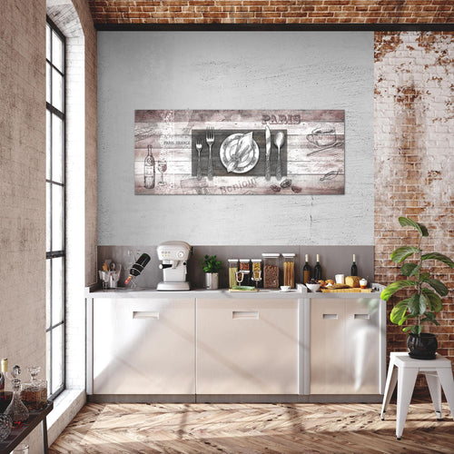 Runa Art Wandbild Küche Abstrakt 1 Teilig 100 x 40 cm Modern Bild auf Vlies Leinwand Kaffee Esszimmer Küchenbilder Grau Rosa 038112b