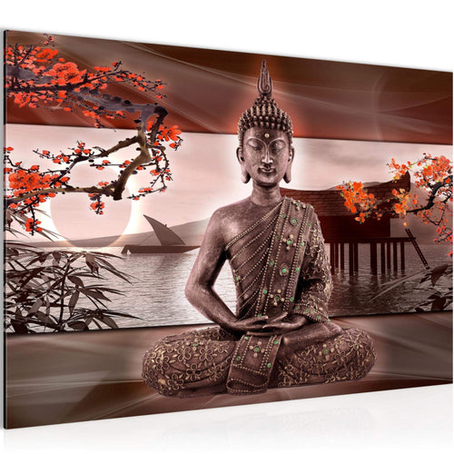 Runa Art Bild Buddha Feng Shui Modern Wandbilder Wohnzimmer Schlafzimmer 1 Teilig - Made In Germany - Sakura Rot Flur 503215a