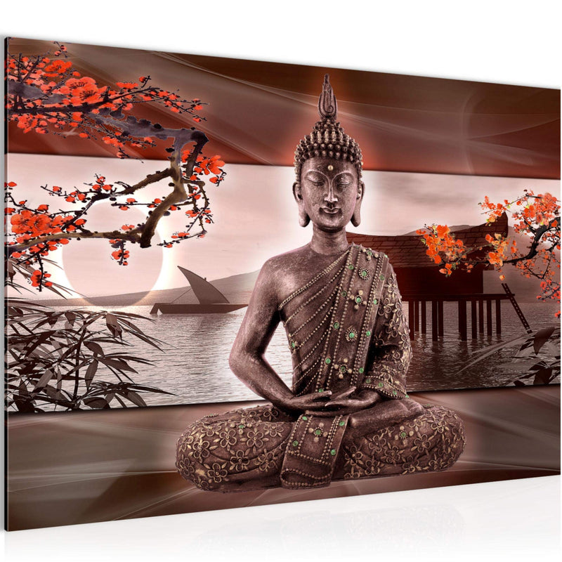 Runa Art Bild Buddha Feng Shui Modern Wandbilder Wohnzimmer Schlafzimmer 1 Teilig - Made In Germany - Sakura Rot Flur 503215a