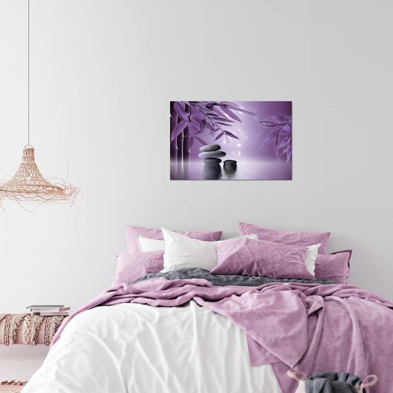 Runa Art Bild Feng Shui Steine Modern Wandbilder Wohnzimmer Schlafzimmer 1 Teilig - Made In Germany - Relax Lila Violett Flur 501915c