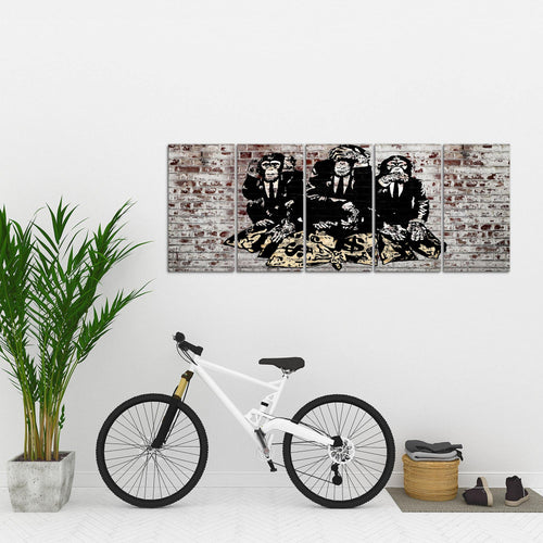 Runa Art Wandbild XXL Street Art Affen Loft Wohnzimmer 200 x 80 cm Braun 5 Teilig - Made in Germany - 303455c