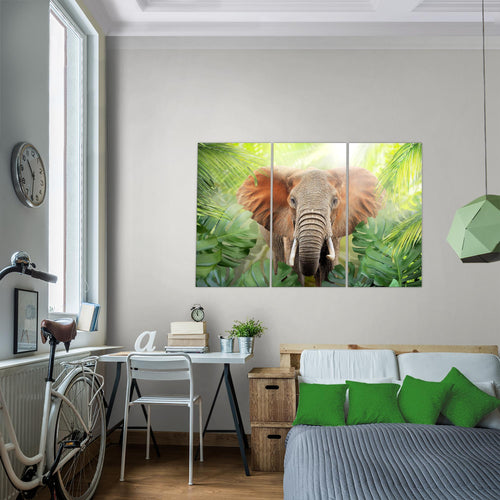 Runa Art Wandbilder Elefant Abstrakt Bild XXL Wohnzimmer Schlafzimmer Grün Natur 120 x 80 cm 3 Teilig 037531b