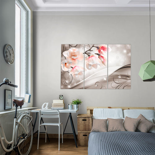 Runa Art Bild Blumen Abstrakt Modern Wandbilder Wohnzimmer 1 Teilig - Made In Germany - Diamant Beige Braun Flur 035315b