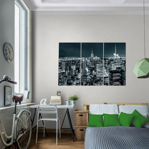 Runa Art Wandbilder New York Skyline Bild XXL Wohnzimmer Büro Violett Lila Städte 120 x 80 cm 3 Teilig 036231a