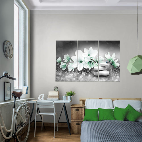 Runa Art Wandbilder Blumen Magnolien Bild XXL Wohnzimmer Schlafzimmer Schwarz Weiss Abstrakt 120 x 80 cm 3 Teilig 035431c