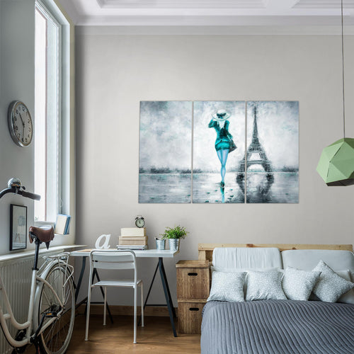 Runa Art Bild Paris Eifelturm Modern Wandbilder Wohnzimmer Schlafzimmer 1 Teilig - Made In Germany - Abstrakt Türkis Grau Flur 035615b