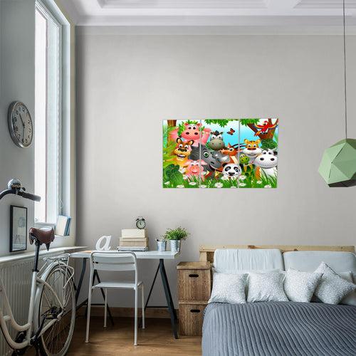 Runa Art Wandbilder Kinderzimmer Waldtiere Bild XXL Babyzimmer Spielzimmer Grün Blau Baby 120 x 80 cm 3 Teilig 014631a