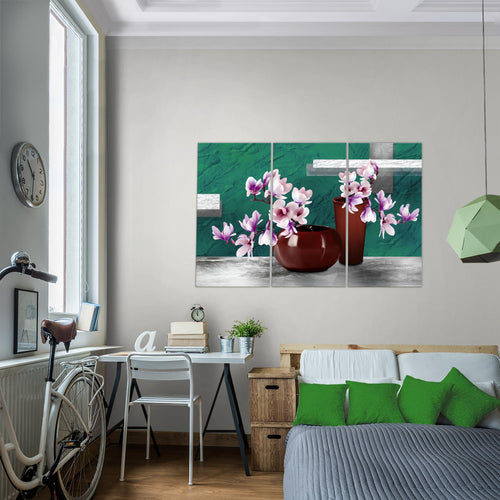 Runa Art Wandbilder Blumen Abstrakt Bild XXL Wohnzimmer Schlafzimmer Grau Rosa Blumenvase 120 x 80 cm 3 Teilig 035231c