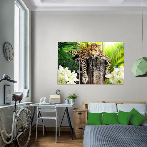 Runa Art Wandbilder Afrika Leopard Bild XXL Wohnzimmer Schlafzimmer Grün Natur Savanne 120 x 80 cm 3 Teilig 006731a