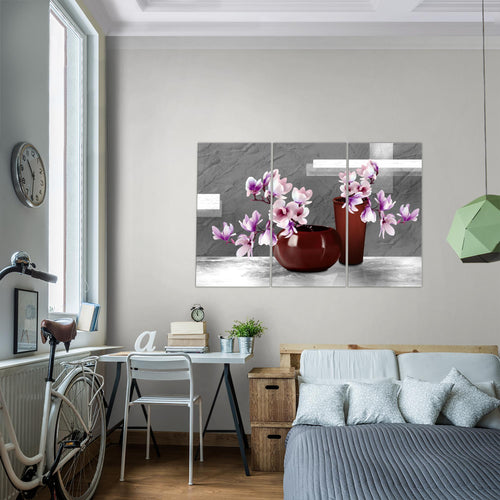 Runa Art Bild Blumen Abstrakt Modern Wandbilder Wohnzimmer 1 Teilig - Made In Germany - Blumenvase Grau Rot Flur 035215a