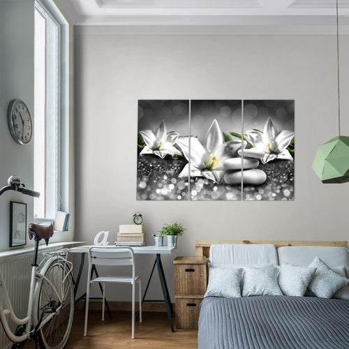 Runa Art Wandbilder Blumen Lilien Bild XXL Wohnzimmer Schlafzimmer Beige Braun Abstrakt 120 x 80 cm 3 Teilig 035831a