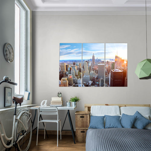 Runa Art Bild New York Skyline Modern Wandbilder Wohnzimmer Büro 1 Teilig - Made In Germany - USA Grau Rosa Flur 010215b