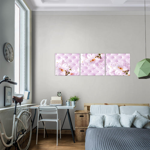 Runa Art - Bilder Blumen Abstrakt 120 x 40 cm 3 Teilig Wandbild auf Vlies Leinwand Grau Gelb Mehrteilig Modern 030333a