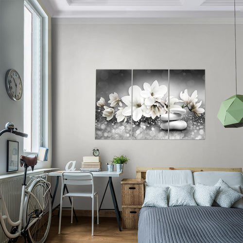 Runa Art Wandbilder Blumen Magnolien Bild XXL Wohnzimmer Schlafzimmer Schwarz Weiss Abstrakt 120 x 80 cm 3 Teilig 035431c