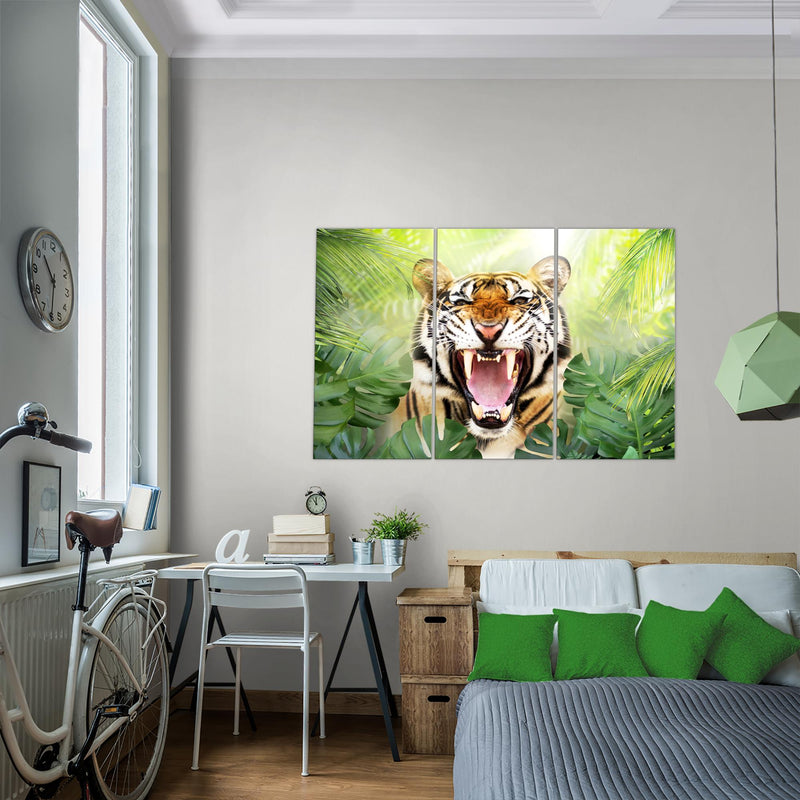 Runa Art Wandbilder Tieger Abstrakt Bild XXL Wohnzimmer Schlafzimmer Grün Orange Tiere 120 x 80 cm 3 Teilig 037531a