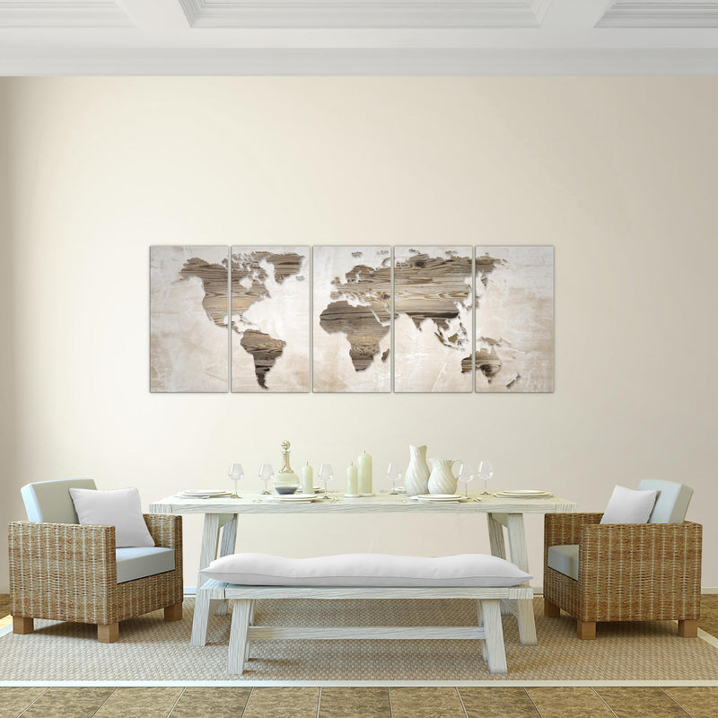 Runa Art Wandbild Weltkarte 1 Teilig 100 x 40 cm Modern Bild auf Vlies Leinwand Holzwand Büro Wohnzimmer Schwarz Weiss 035012c