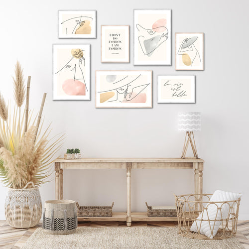 Novart Wandbilder Fashion - KOMPLETT AUFHÄNGFERTIG - mit Spruch Wohnzimmer Mädchen Teenager - 7 Moderne Mood-Bilder - N022071a