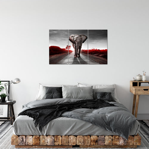 Runa Art Wandbilder Afrika Elefant Bild XXL Wohnzimmer Schlafzimmer Schwarz Weiss Tiere 120 x 80 cm 3 Teilig 042631c