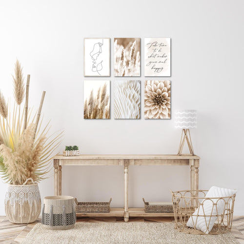 Novart Wandbilder - KEIN EXTRA RAHMEN BENÖTIGT - Wohnzimmer Schlafzimmer - Bilder Modern Boho Pampasgras - Beige - N013365a