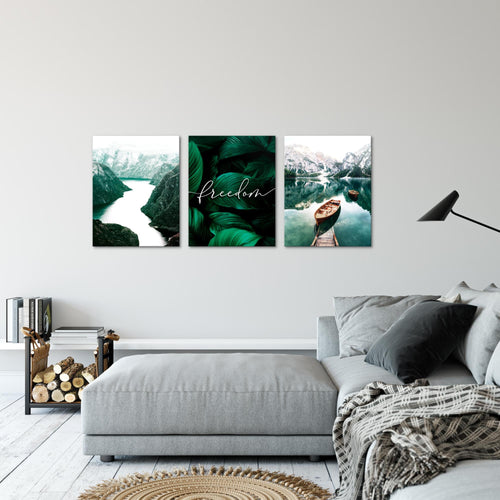 Novart AUFHÄNGFERTIG - Wandbilder Set Landschaft See Berge Grün - Wohnzimmer Bild XXL N020836a