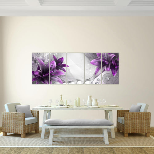 Runa Art Wandbild Blumen Lilien 1 Teilig 100 x 40 cm Modern Bild auf Vlies Leinwand Abstrakt Wohnzimmer Grau Blau 036812c