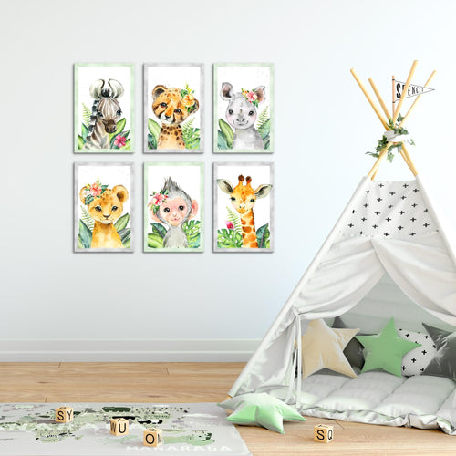 Novart Wandbilder Set Tiere Afrika - KOMPLETT AUFHÄNGFERTIG - Made in Germany - Moderne Bilder  Kinderzimmer Mädchen Junge - N017364a