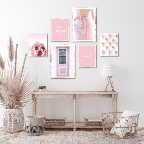 Novart Wandbilder Set Fashion Rosa - KEIN EXTRA RAHMEN BENÖTIGT -  Modern Deko  - Wohnzimmer Mädchen Teenager N020463a
