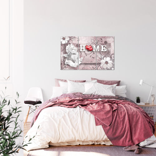 Runa Art Wandbilder Engel Vintage Bild XXL Wohnzimmer Schlafzimmer Grau Rot Blumen 120 x 80 cm 3 Teilig 030831c