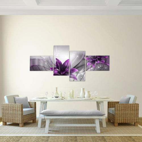 Runa Art Bild Modern Blumen Lilien - Made in Germany - Wandbilder Abstrakt Grau Violett 4 Teilig 036842b