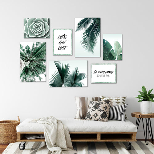 Novart Wandbilder Palmen - KOMPLETT AUFHÄNGFERTIG - Grün Wohnzimmer Schlafzimmer - 7 Moderne Mood-Bilder - N014771a