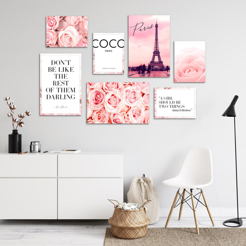 Novart Wandbilder Blumen Coco - KOMPLETT AUFHÄNGFERTIG - Beauty Rosa Zitate Mädchenzimmer Teenager - 7 Moderne Mood-Bilder - N016171a