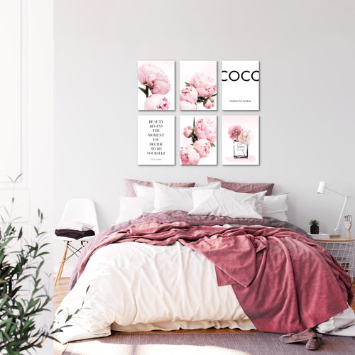 Novart Wandbilder - KEIN EXTRA RAHMEN BENÖTIGT - Wohnzimmer Mädchen Teenager - Bilder Modern Fashion Blumen - Rosa - N009465a