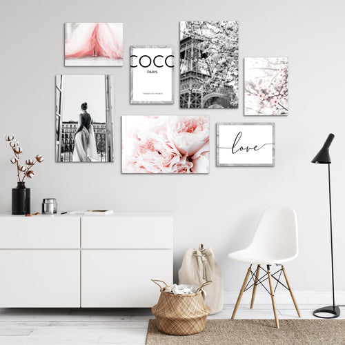Novart Wandbilder Fashion - KOMPLETT AUFHÄNGFERTIG - Coco Wohnzimmer Mädchen Teenager - 7 Moderne Mood-Bilder - N021771a