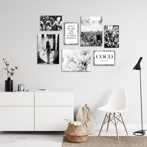 Novart Wandbilder Fashion - KOMPLETT AUFHÄNGFERTIG - Coco Wohnzimmer Mädchen Teenager - 7 Moderne Mood-Bilder - N016271b