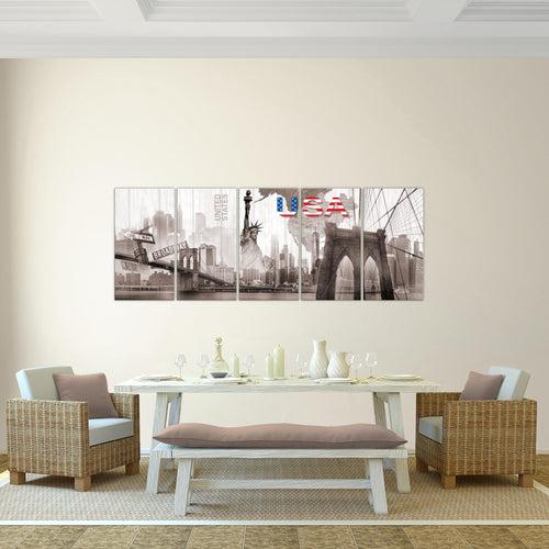 Runa Art Bild New York Wandbilder auf Vlies Leinwand 5 Teilig Wanddekoration Wohnzimmer Büro 034756c