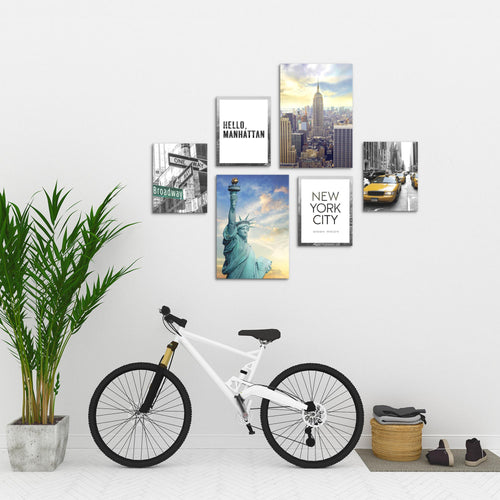 Novart Wandbilder Set New York NY USA - KEIN EXTRA RAHMEN BENÖTIGT -  Modern Deko  - Wohnzimmer Mädchen Teenager N001163a