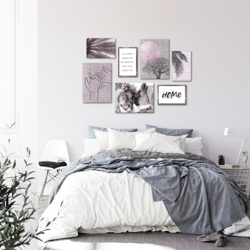 Novart Wandbilder Home - KOMPLETT AUFHÄNGFERTIG - Löwen Liebe Wohnzimmer Schlafzimmer - 7 Moderne Mood-Bilder - N018571c