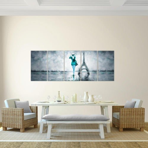 Runa Art Wandbild Paris Eifelturm 1 Teilig 100 x 40 cm Modern Bild auf Vlies Leinwand Abstrakt Wohnzimmer Schlafzimmer Türkis Grau 035612b