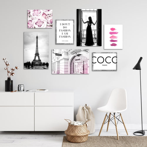 Novart Wandbilder Fashion - KOMPLETT AUFHÄNGFERTIG - Coco Wohnzimmer Mädchen Teenager - 7 Moderne Mood-Bilder - N015671a