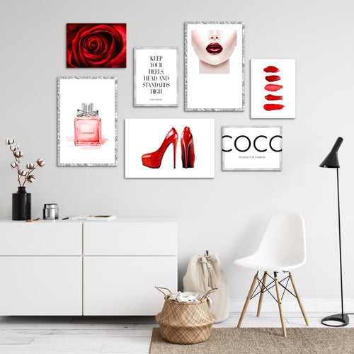 Novart Wandbilder Fashion - KOMPLETT AUFHÄNGFERTIG - Beauty Wohnzimmer Mädchen Teenager - 7 Moderne Mood-Bilder - N018971a