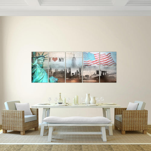 Runa Art Wandbild New York City 1 Teilig 100 x 40 cm Modern Bild auf Vlies Leinwand Städte Wohnzimmer Büro Grau Türkis 034212a