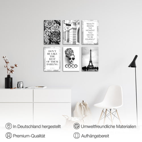 Novart Wandbilder Set Fashion Coco - KOMPLETT AUFHÄNGFERTIG - Made in Germany - Moderne Bilder  Wohnzimmer Mädchen Teenager - N015964a