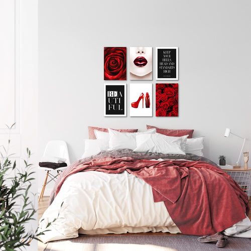 Novart Wandbilder - KEIN EXTRA RAHMEN BENÖTIGT - Wohnzimmer Mädchen Teenager - Bilder Modern Fashion - Rot Rosen - N019065a