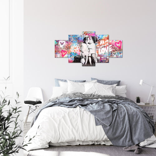 Runa Art Wandbilder the First Kiss 5 Teilig Bild auf Vlies Leinwand Deko Wohnzimmer Schlafzimmer Streetart Graffiti Bunt 044652a
