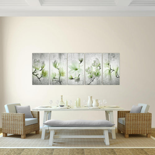 Runa Art Wandbild Blumen Magnolien 1 Teilig 100 x 40 cm Modern Bild auf Vlies Leinwand Abstrakt Wohnzimmer Grau Rosa 007712b